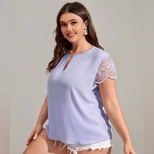 SHEIN Keyhole Neck Lace Sleeve Blouse